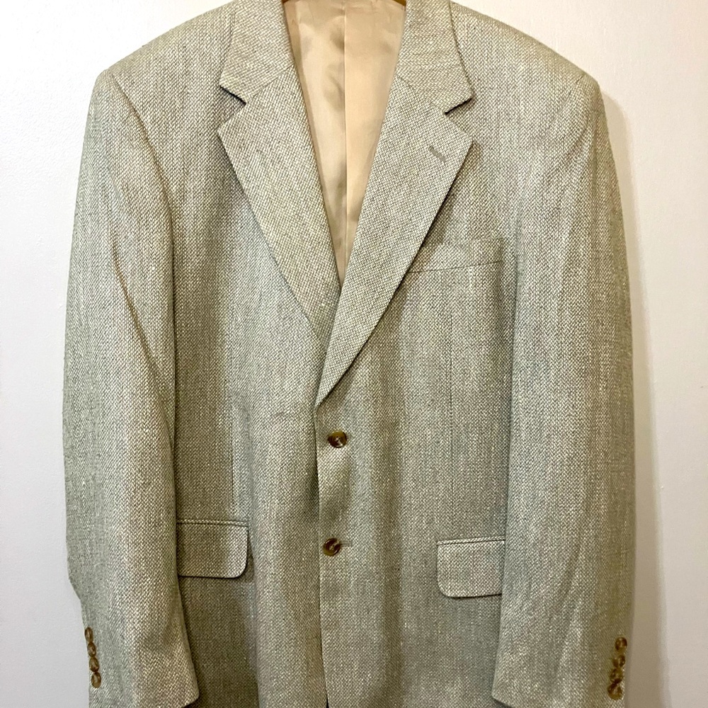 Mateka Silk Blazer Men’s 42R Beige Twill Sports Coat Hand Crafted Excellent Cond